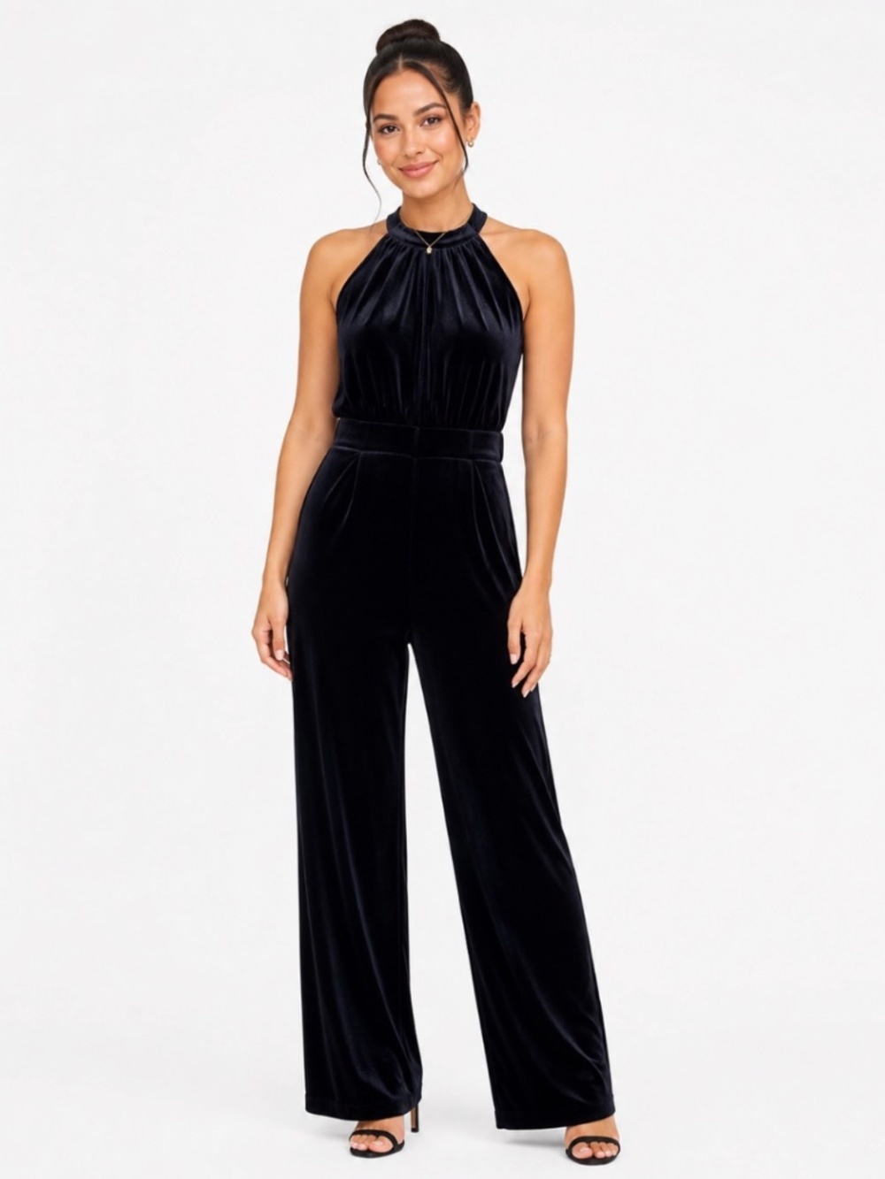 A New Day Black Velvet Halter Wide Leg Jumpsuit XS NWT